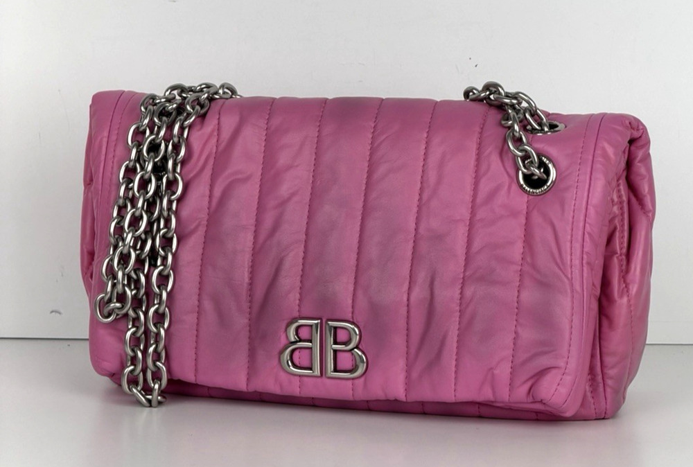 Balenciaga Monaco Small Bag in Pink Quilted leather Silver HW D-1